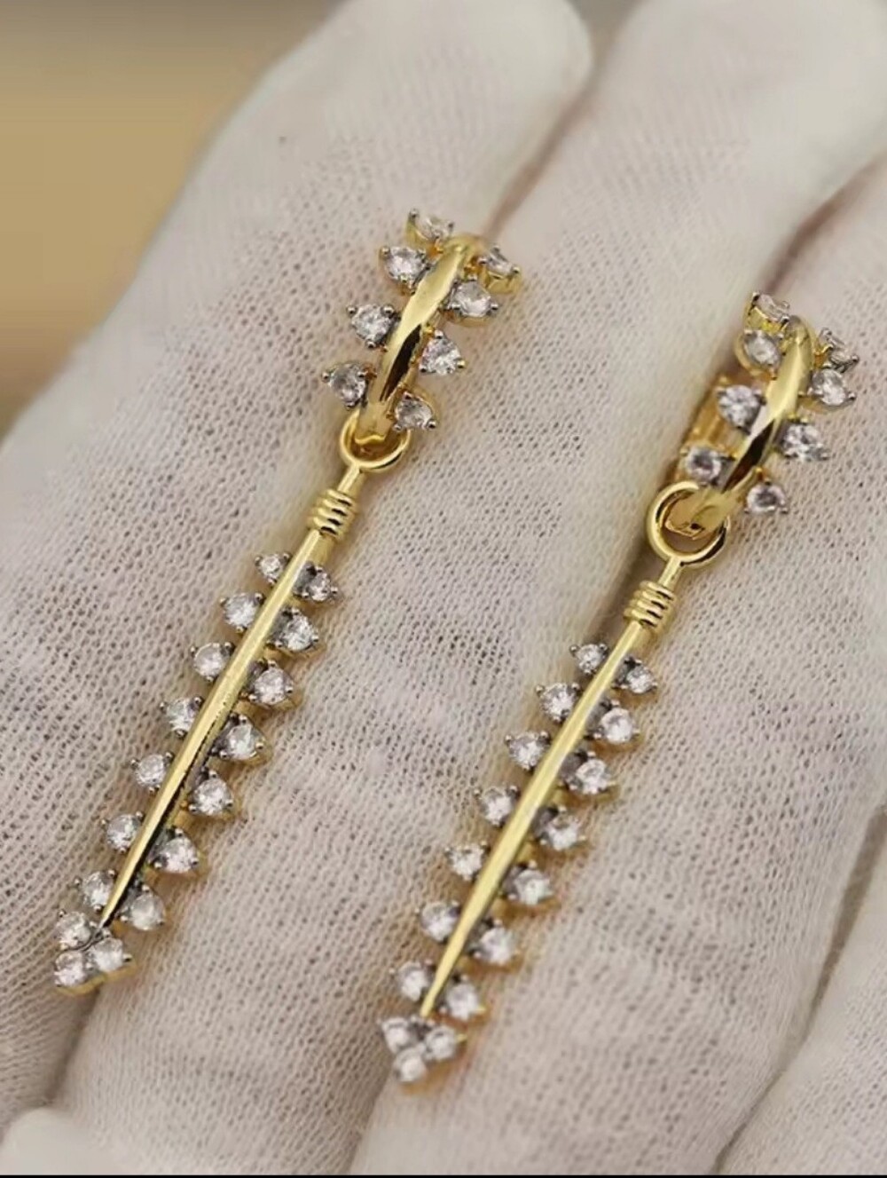 Gold-Tone White Crystal Linear Drop Earrings - Women Jewelry